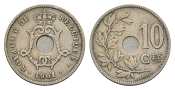 Бельгия 10 сантимов 1901 Belgique, Леопольд I (1865-1909) KM 48 медно-никель 4615-962