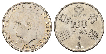 Испания 100 песет 1980 (80) Чемпионат мира по футболу 1982, Испания KM 820 медно-никель UNC 4557-1015