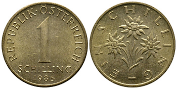 Австрия 1 шиллинг 1985 KM 2886 алюминиевая бронза 36-1251