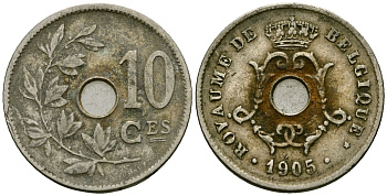Бельгия 10 сантимов 1905 KM 52 медно-никель 4177-1246