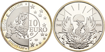 Бельгия 10 евро 2005 60 лет освобождения от фашизма KM 252 серебро PROOF 1066-12-43
