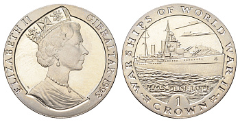 Гибралтар 1 крона 1993 Боевые корабли Второй мировой войны - HMS Penelope KM 119 медно-никель BU 11-181-43