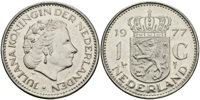 Нидерланды 1 гульден 1977 Юлиана (1948-1980) KM 184a никель 94-644