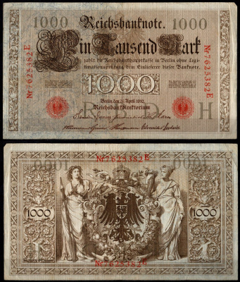 Германия 1000 марок 1910 Pick 44b (1) бумага 6267-24-2