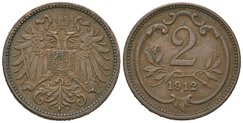 Австрия 2 геллера 1912 Франц Иосиф I (1848-1916) KM 2801 бронза 4615-562