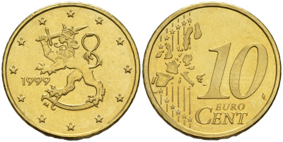 Финляндия 10 евроцентов 1999 KM 101 нордик UNC M57-03