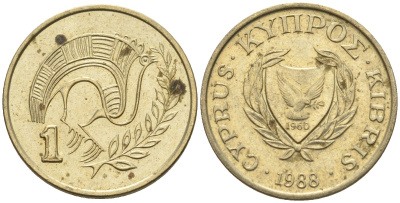 Кипр 1 цент 1988 KM 53.2 никель латунь 4174-1127