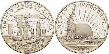 США 1/2 доллара (50 центов) 1986 D, США нация иммигрантов, статуя свободы KM 212 медь плакированная медно-никелем PROOF 1082-1-71