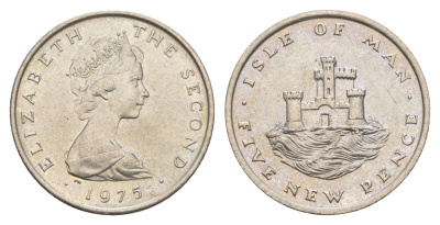 Остров Мэн 5 пенсов 1975 PM, Елизавета II (1952-2022) KM 22 медно-никель UNC 4652-746