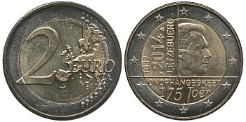 Люксембург 2 евро 2014 175 лет независимости Люксембурга KM 129 биметалл 177-943