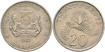 Сингапур 20 центов 1987 KM 52 медно-никель 4364-2533