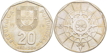 ПОРТУГАЛИЯ 20 ЭСКУДО 1988 KM 634 медно-никель 4521-1243
