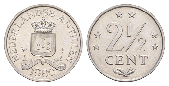 Нидерландские Антильские острова (Нидерландские Антилы) 2 1/2 цента 1980 Беатрикс (1980-2013) KM 9a алюминий UNC 4649-869