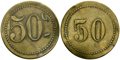 Франция 50 сантимов XIX-XX век ресторанный жетон латунь 4166-1324