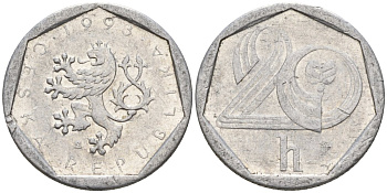 Чехия 20 геллеров 1993 KM 2.1 алюминий 4154-615