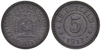 Германия, Франкфурт-на-Одере 5 пфеннигов 1917 Бранденбург, нотгельд цинк 4118-1257