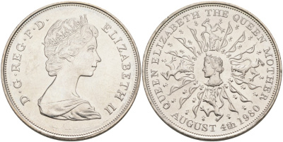 Англия 25 пенсов 1980 80 ЛЕТ КОРОЛЕВЕ ЕЛИЗАВЕТЕ - КОРОЛЕВЕ МАТЕРИ KM 921, Spink 4228 медно-никель UNC 4558-432