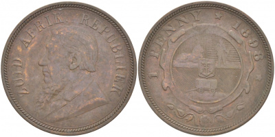 Южно-Африканская Республика, Трансвааль 1 пенни 1898 Пауль Крюгер KM 2 медь 180-832