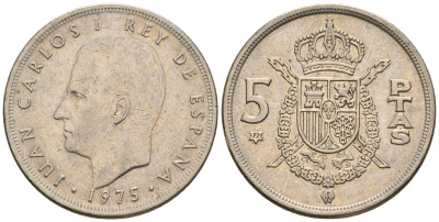 Испания 5 песет 1975 (77) Хуан Карлос I (1975-2014) KM 807 медно-никель 259-344