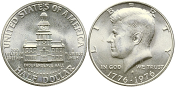 США 1/2 доллара (50 центов) 1976 S, 200 лет независимости KM 205a серебро UNC 00-00