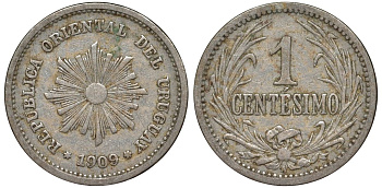 Уругвай 1 сентесимо 1909 KM 19 медно-никель 4169-619