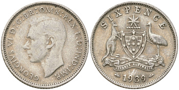 Австралия 6 пенсов 1939 Георг V (1936-1952) KM 38 серебро 4623-212