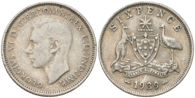 Австралия 6 пенсов 1939 Георг V (1936-1952) KM 38 серебро 4623-212