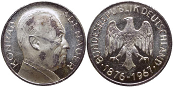 ФРГ МЕДАЛЬ ND КОНРАД АДЕНАУЭР (1876-1967), ПЕРВЫЙ ФЕДЕРАЛЬНЫЙ КАНЦЛЕР ФРГ (1949-1953), ДИАМЕТР 35 ММ. белый металл 4527-624