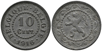 БЕЛЬГИЯ 10 САНТИМОВ 1916 BELGIQUE-BELGIE KM 81 цинк 34-1123