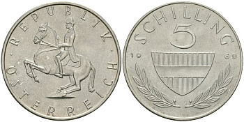Австрия 5 шиллингов 1969 KM 2889a медно-никель UNC 4579-341