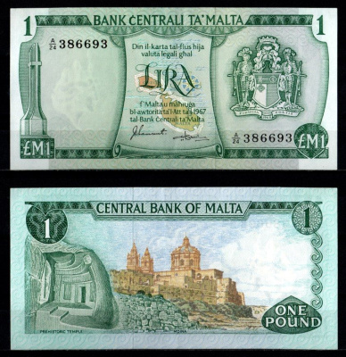 Мальта 1 лира 1967 (1973) Pick 31 f бумага 451-1231-1
