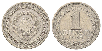 Югославия 1 динар 1965 KM 47 медно-никель 4702-637