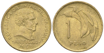 Уругвай 1 песо 1968 KM 49 никель латунь 4585-1249