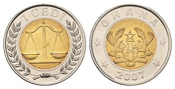 Гана 1 седи 2007 год-тип KM 42 биметалл UNC 3459-1152