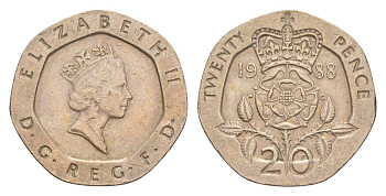 Великобритания 20 пенсов 1988 Елизавета II (1952-2022) KM 939, Spink 4361 (G2) медно-никель 4639-851