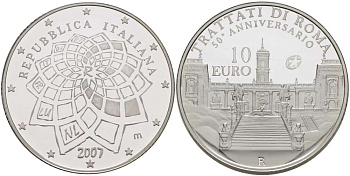 Италия 10 евро 2007 50 лет Римскому договору KM 295 серебро PROOF 02-040-43