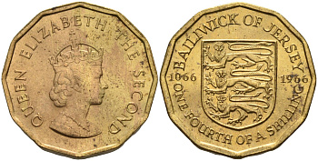 Джерси 1/4 шиллинга 1966 900 лет Норманское завоевание KM 27 никель латунь UNC 4582-411