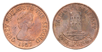 Джерси 1 пенни 1987 Елизавета II (1952-2022), башня Святого Клемента KM 54 бронза 4649-322