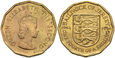 Джерси 1/4 шиллинга 1966 900 лет Норманское завоевание KM 27 никель латунь UNC 4582-411