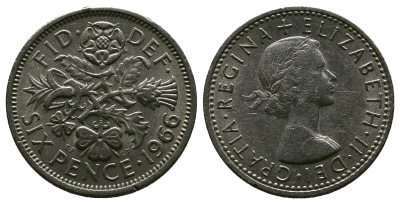 Великобритания 6 пенсов 1966 Елизавета II (1952-2022) KM 903, Spink 4149 медно-никель 4381-842