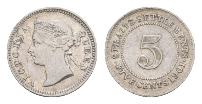 Стрейтс-Сетлментс (Стрейтс Сетлментс) 5 центов 1901 Виктория (1837-1901) KM 10 серебро 1518-222