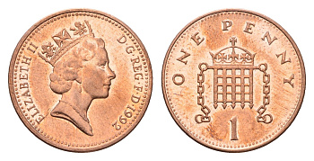 Великобритания 1 пенни 1992 Елизавета II (1952-2022) KM 935a, Spink 4391 (B4) сталь плакированная медью aUNC 4696-763