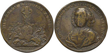 Франция медаль 1736 кардинал Андре-Эркюль де Флери (Andre-Hercule de Fleury) (1715-1774)  бронза    11-144-31
