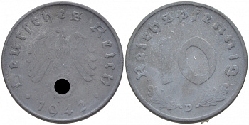 ГЕРМАНИЯ 10 РЕЙХСПФЕННИГОВ 1942 D KM 101, J. 371 цинк 4402-616