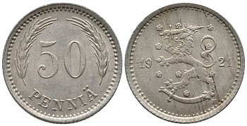 ФИНЛЯНДИЯ 50 ПЕННИ 1921 KM 26 медно-никель 99-935