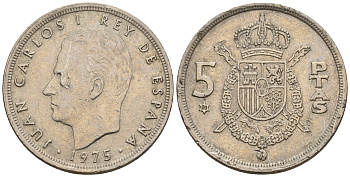 Испания 5 песет 1975 (80) Хуан Карлос I (1975-2014) KM 807 медно-никель 259-343