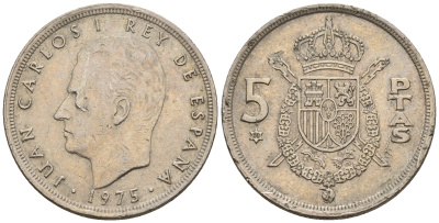 Испания 5 песет 1975 (80) Хуан Карлос I (1975-2014) KM 807 медно-никель 259-343