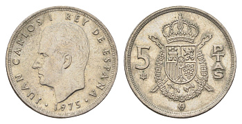 Испания 5 песет 1975 (79) Хуан Карлос I (1975-2014) KM 807 медно-никель 4707-346