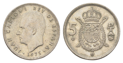 Испания 5 песет 1975 (79) Хуан Карлос I (1975-2014) KM 807 медно-никель 4707-346