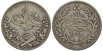 ЕГИПЕТ 10 ГИРШ 1897 W, АН1293, ГОД 24, ABDUL HAMID II (1876-1909) KM 295 серебро 00-00-00